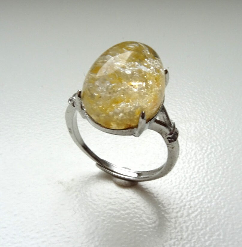 Edelstahlring mit gelbem Phantomquarz-Cabochon – Lodolith | Verstellbar