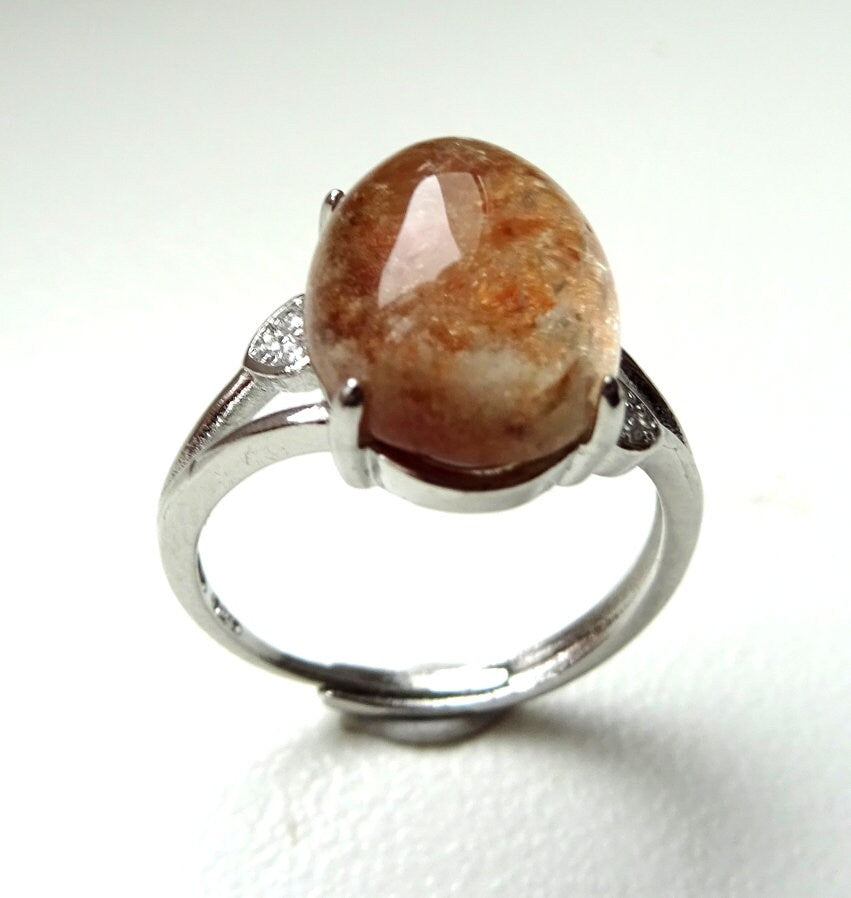 Edelstahlring mit Phantomquarz-Cabochon – Lodolith | Verstellbar