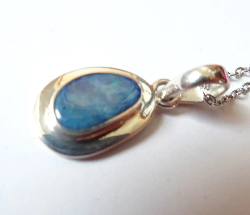 Boulderopal Anhänger | Blau-Grün Freeform | 925 Silber