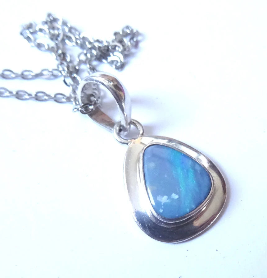 Boulderopal Anhänger | 925 Silber | Himmelblau