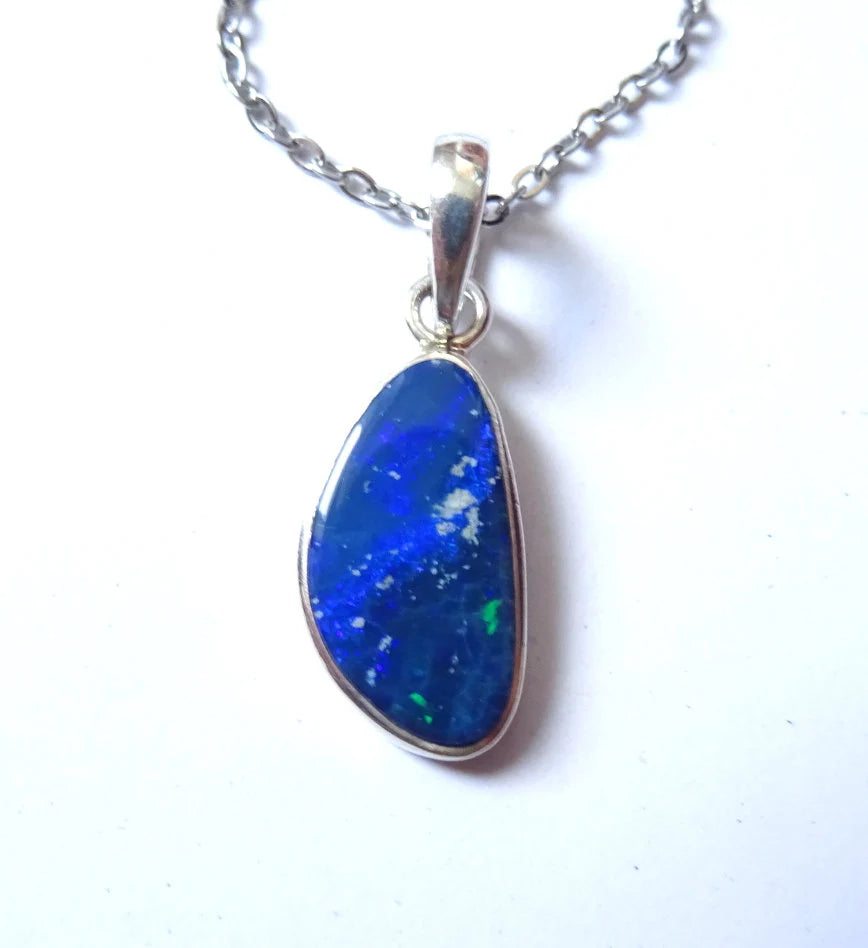 Boulderopal Anhänger | Blau-Grün Freeform | 925 Silberöse | 10 × 17 mm | Echtschmuck
