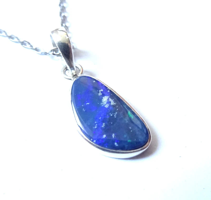 Boulderopal Anhänger | Blau-Grün Freeform | 925 Silberöse | 10 × 17 mm | Echtschmuck