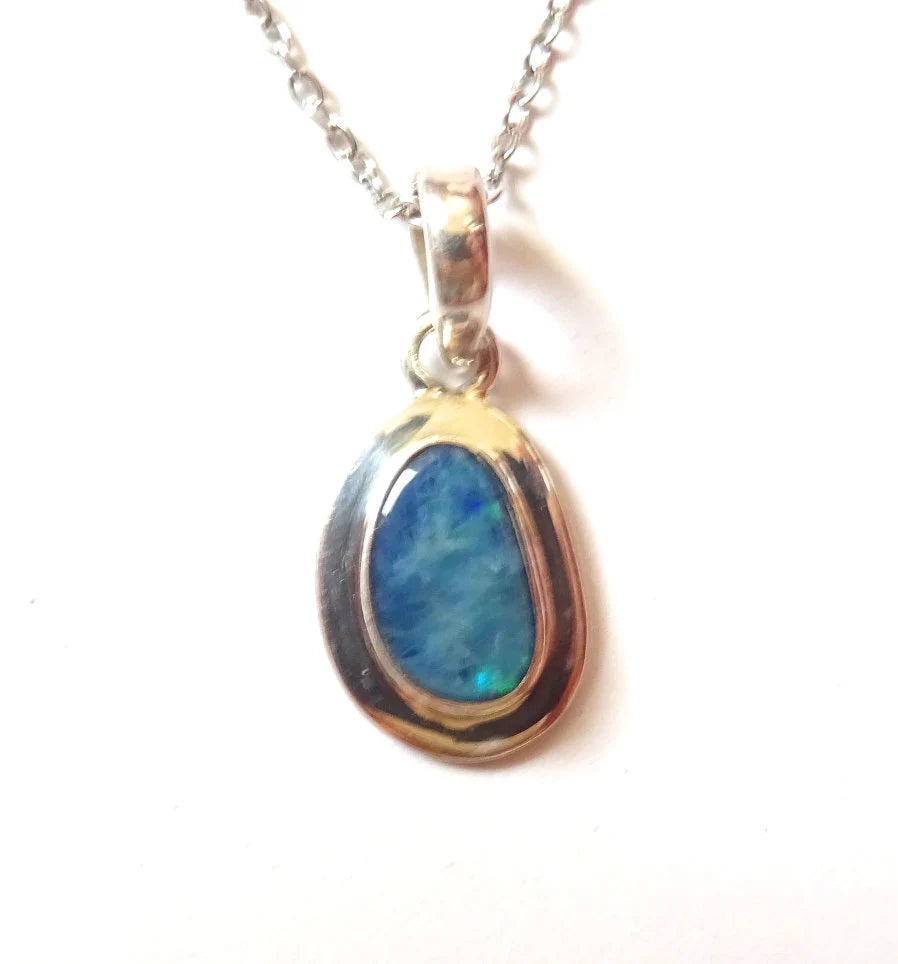Boulderopal Anhänger | Blau-Grün Freeform | 925 Silber