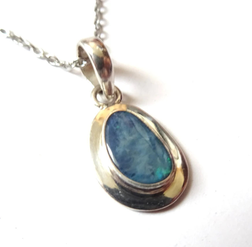 Boulderopal Anhänger | Blau-Grün Freeform | 925 Silber