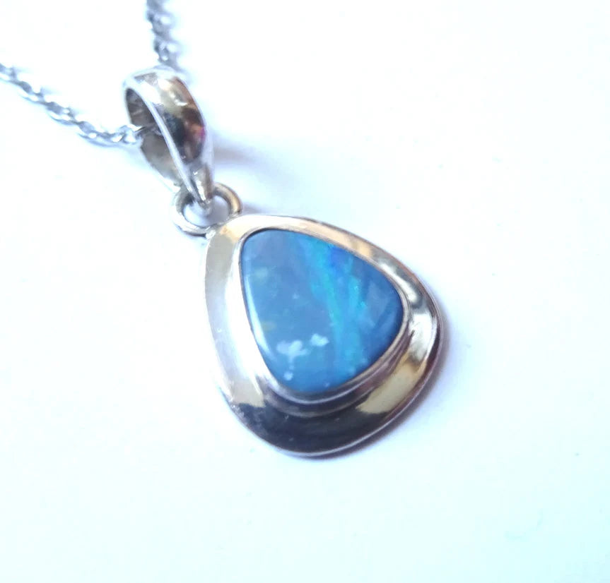 Boulderopal Anhänger | 925 Silber | Himmelblau