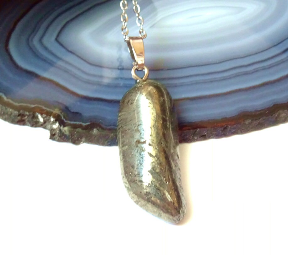 Federpyrit Anhänger | 925 Silber | Harz | 3 × 1,8 cm | Edelstahlkette 50 cm