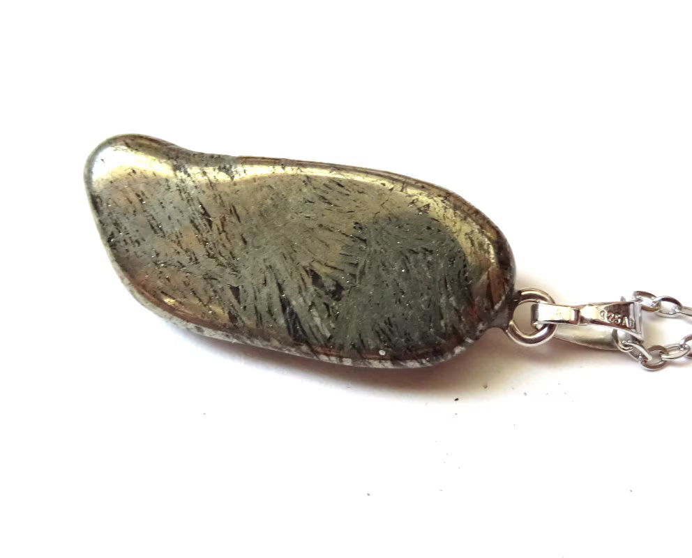 Federpyrit Anhänger | 925 Silber | Harz | 3 × 1,8 cm | Edelstahlkette 50 cm