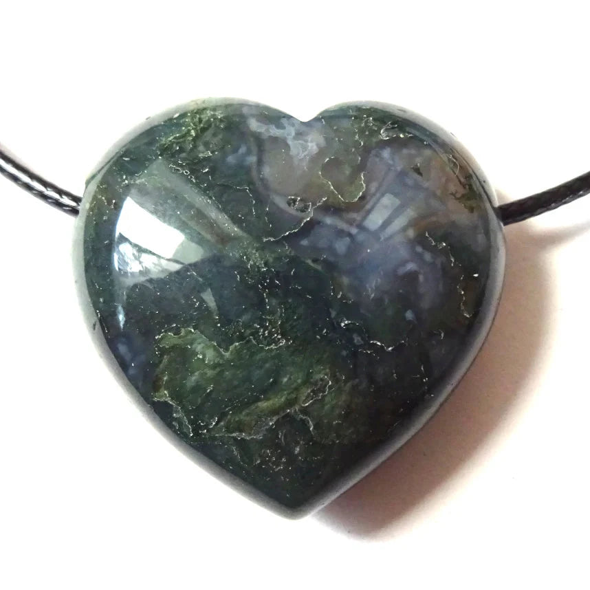 Moosachat Herz Anhänger – Edelsteinherz mit Kette | 30×30×15 mm