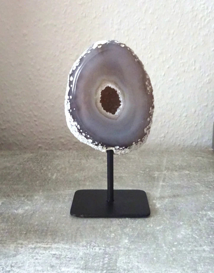 Achatdruse mit Metallständer | Brasilien | Handpoliert | 17 cm | Deko & Schutzstein