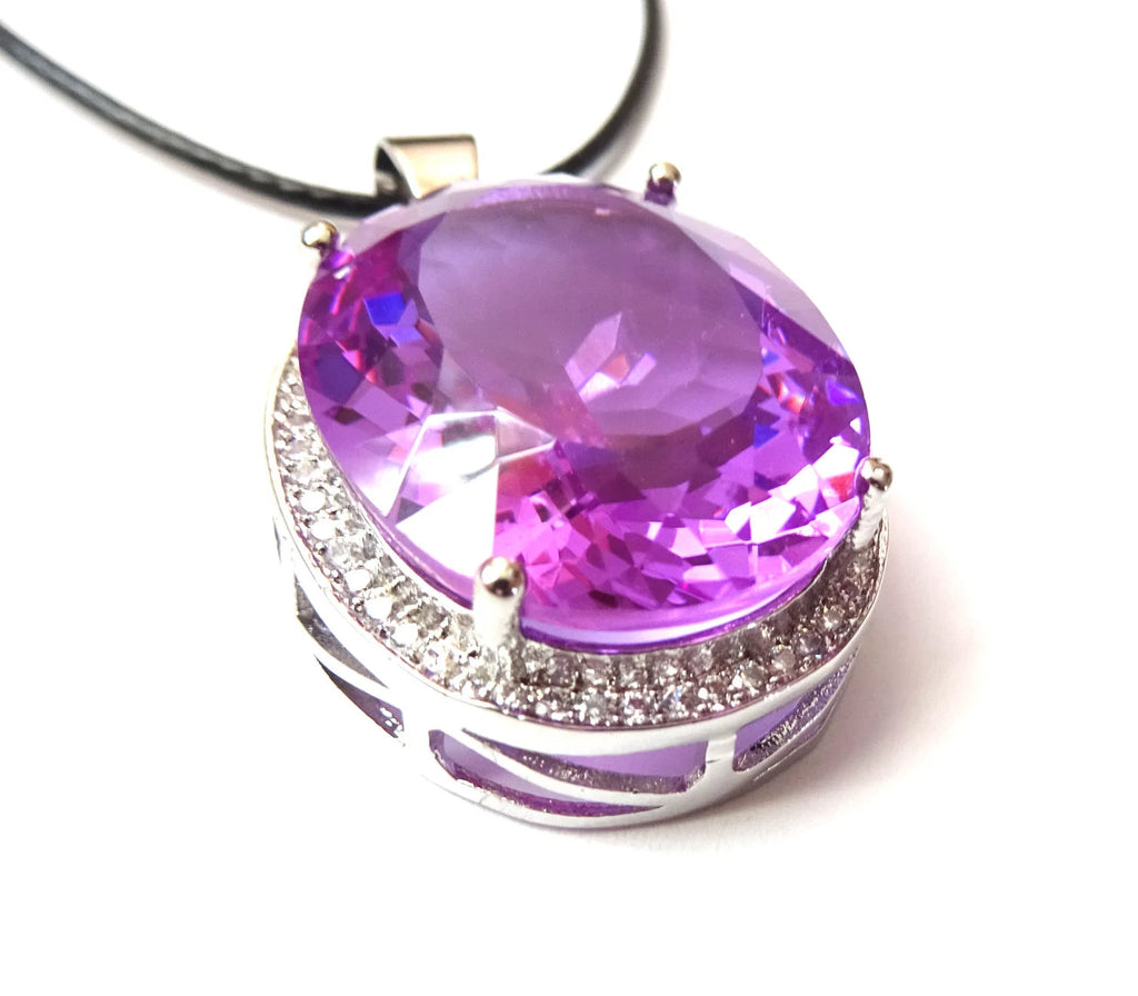 Violetter Zirkon Anhänger facettiert – 925 Silber mit Band, 40×21 mm