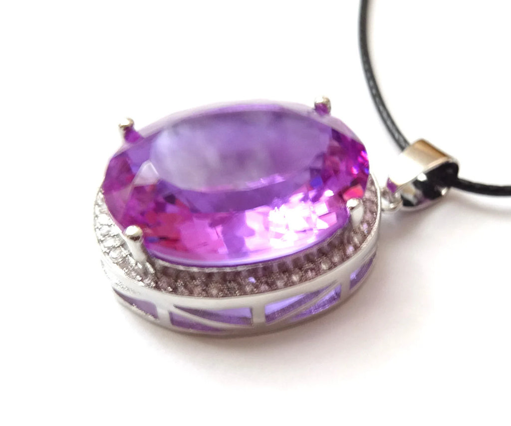 Violetter Zirkon Anhänger facettiert – 925 Silber mit Band, 40×21 mm