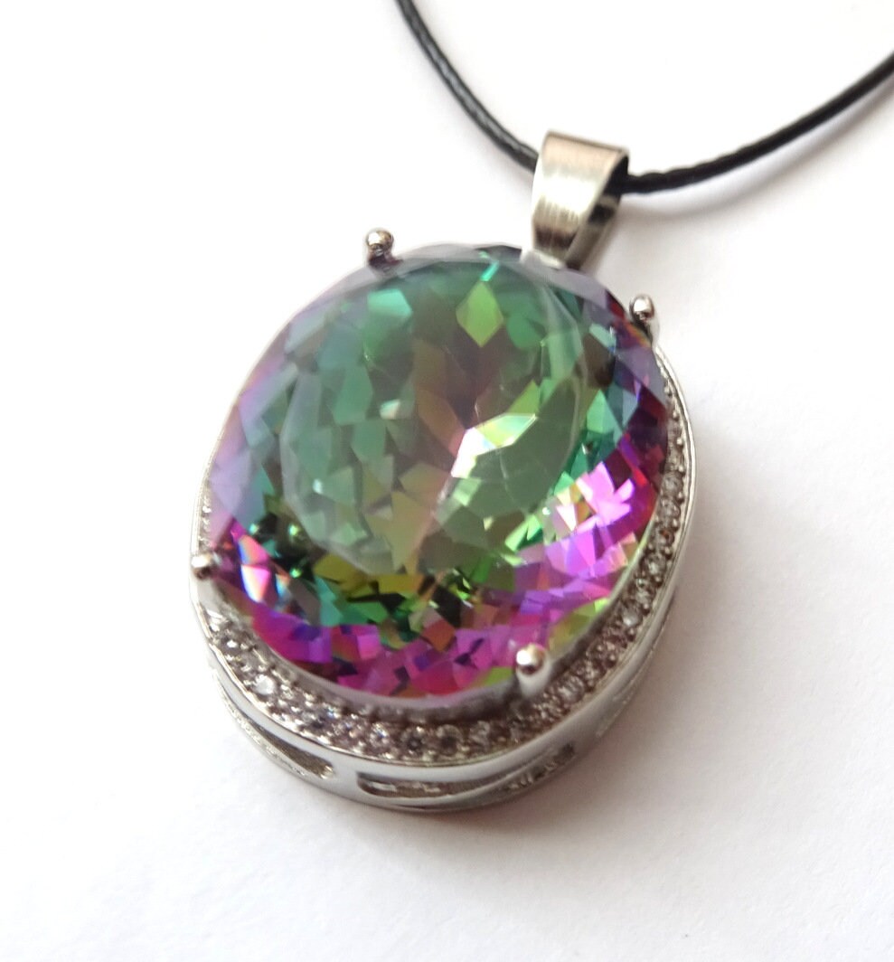 Mystic Topaz Anhänger 925 Silber – Violett-Grün, Facettiert, inkl. Band