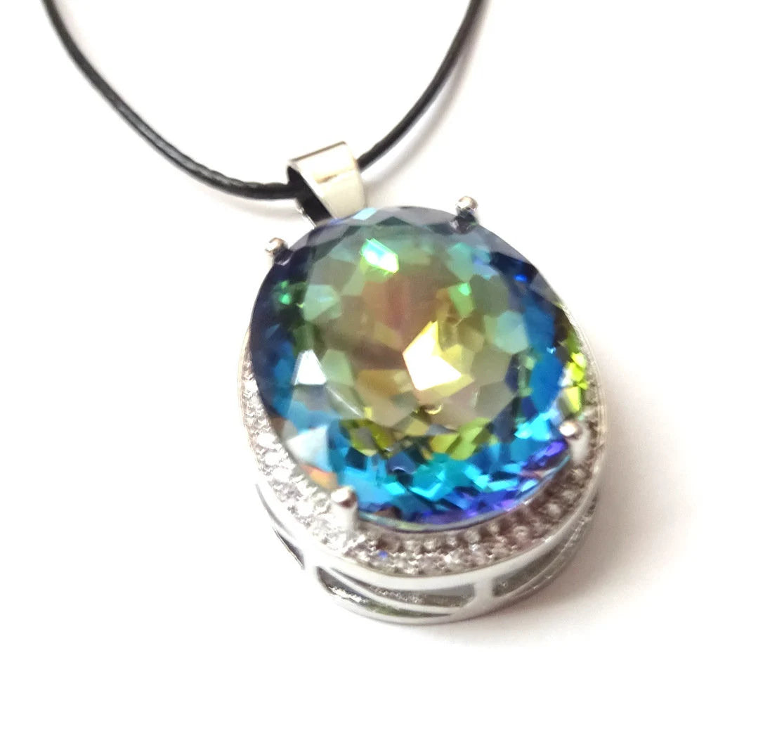 Mystic Topaz Zirkon Anhänger facettiert – 925 Silber mit Band, 40×21 mm