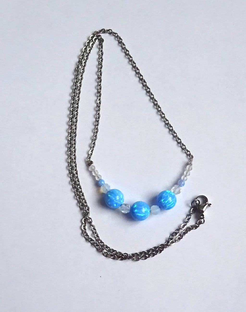 Opalperlen Kette – synthetischer Opal, Zirkon & Opalith, 52 cm, Edelstahl