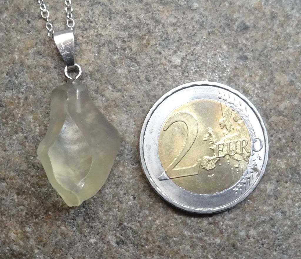 Libysches Wüstenglas Anhänger – 925 Silberkette | Seltener als Diamanten, 55 cm