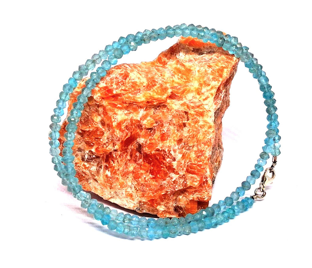 Apatit Kette – intensives Blau, 925 Silber, 45 cm, deutsche Handarbeit