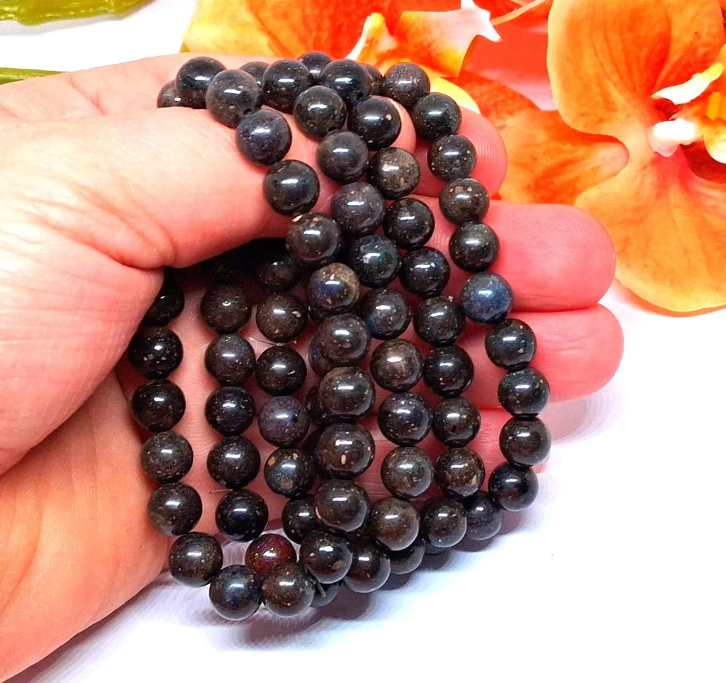 Honduras Schwarzopal Armband – 8 mm Perlen, elastisch