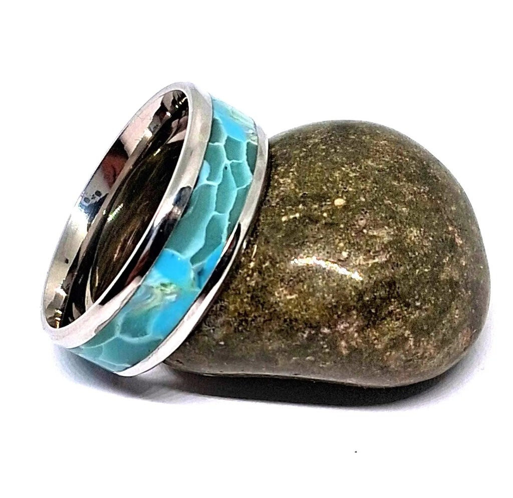 Edelstahlring mit Larimar-Imitation – Karibisches Blau