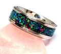 Edelstahlring mit Regenbogenopal – Blau, Grün & Rot