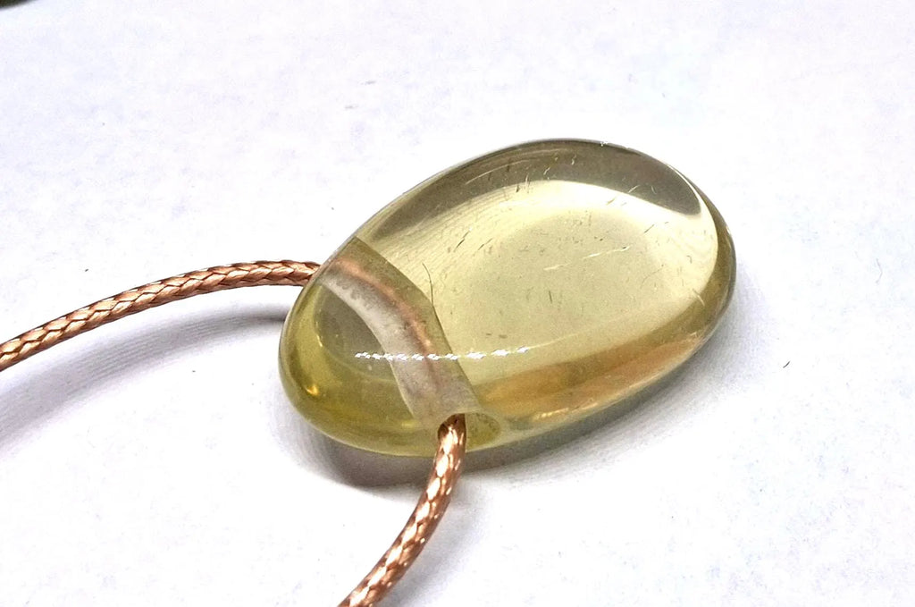 Zitronenquarz Anhänger – Lemon Quarz Lochstein, 20 × 30 mm, Goldband | Elassteine