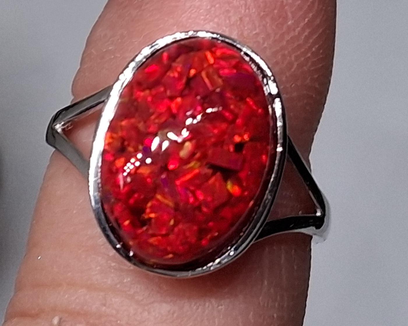 Silberring mit rotem Regenbogenopal – Verstellbar | 925 Silber
