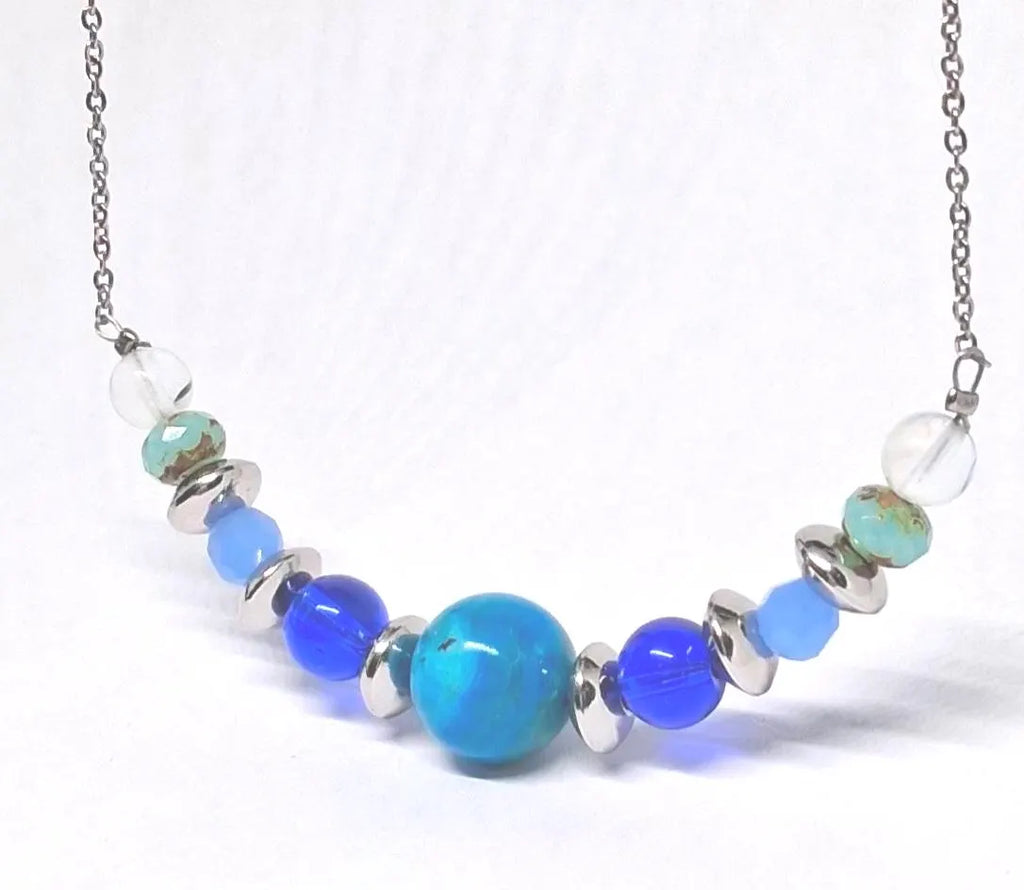 Atacama Opal Kugelkette Blau | Edelstahl | 55 cm | nickelfrei