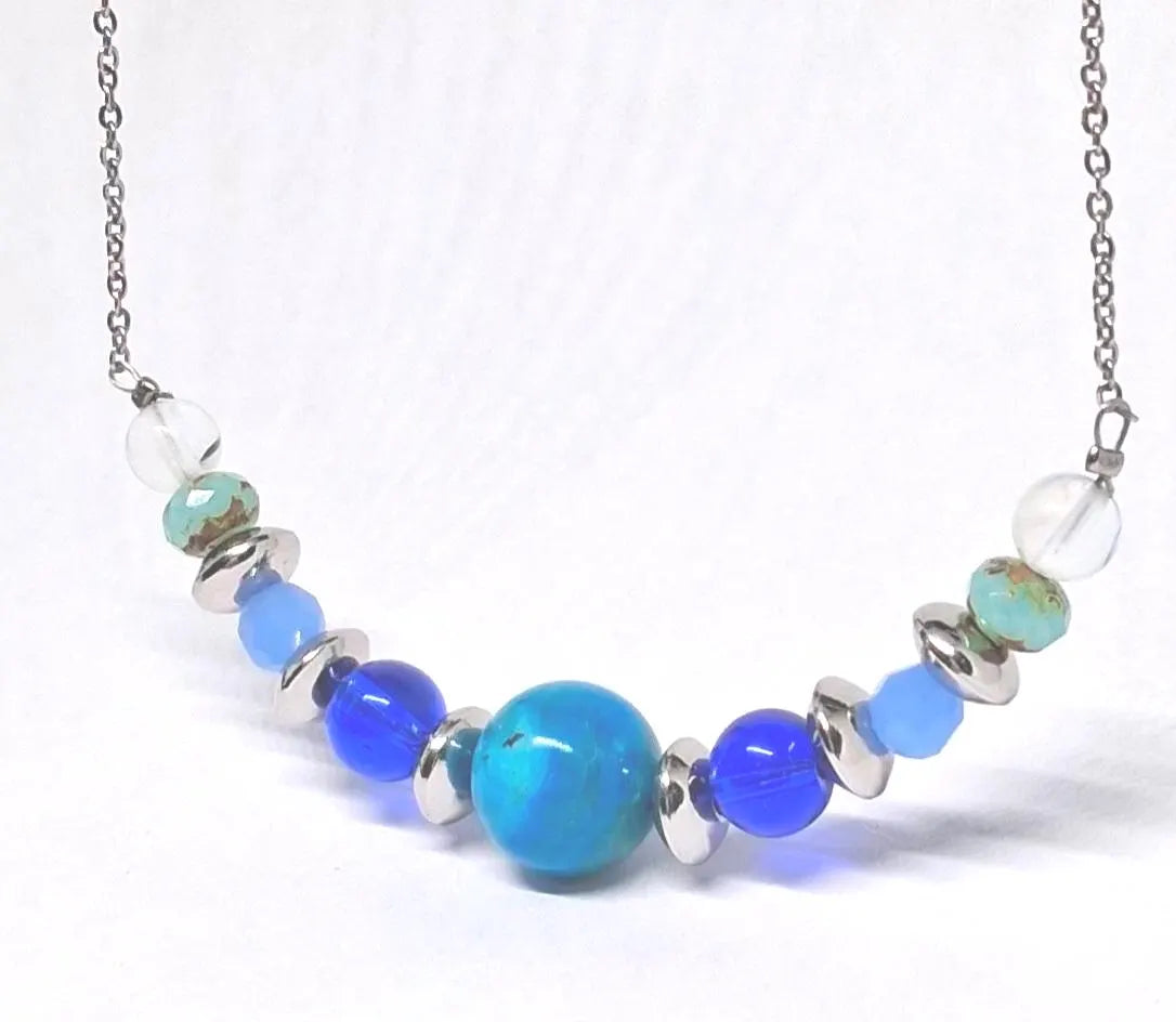 Atacama Opal Kugelkette Blau | Edelstahl | 55 cm | nickelfrei