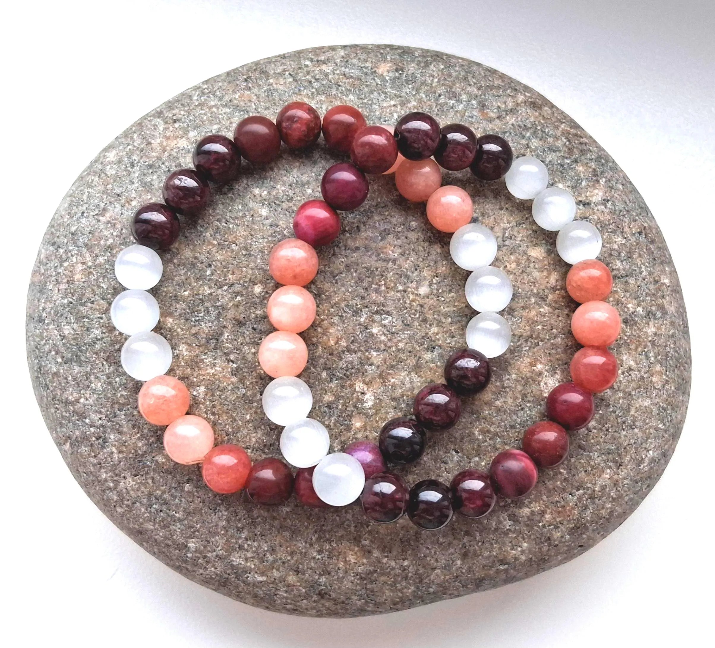 Edelstein Armband – Sugilith, Sonnenstein, Granat & Selenit | AA-Qualität | 19 cm