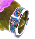 Edelstahlring mit Regenbogenopal – Bunt & Schillernd