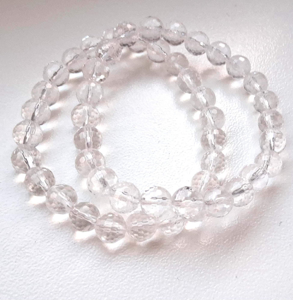 Bergkristall-Edelstein-Facettenarmband 8 mm runde Perlen - Schmucksteine - Naturstein-Kugelarmband -  Powerbeads Edelsteine Heilung