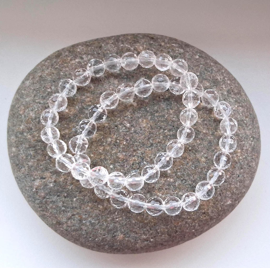 Bergkristall-Edelstein-Facettenarmband 8 mm runde Perlen - Schmucksteine - Naturstein-Kugelarmband -  Powerbeads Edelsteine Heilung