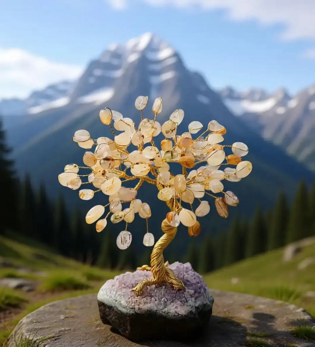Rutil Glücksbäumchen auf Amethyst – Edelsteinbaum | Deutsche Handarbeit