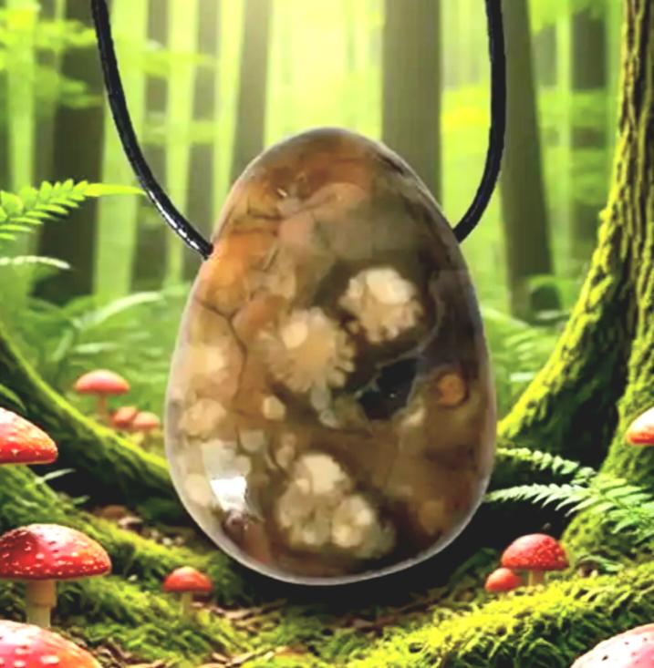Regenwald Rhyolith Anhänger – Vulkangestein am Lederband, ca. 3 × 2 cm | Elassteine