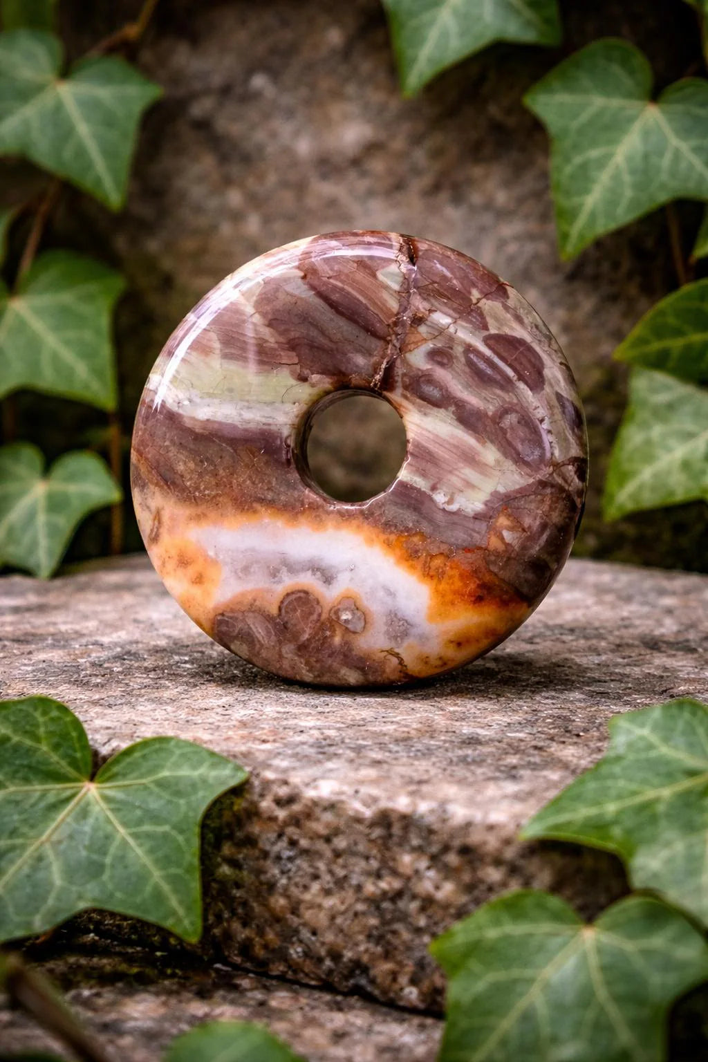 Flower Rhyolith Donut Anhänger – Vulkangestein Pi-Scheibe, 3 cm | Elassteine