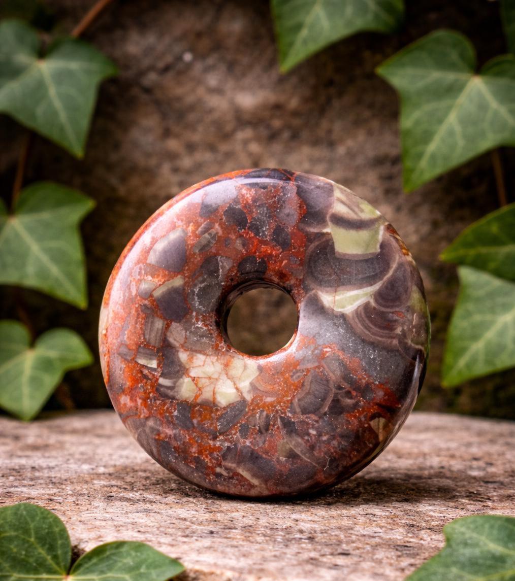Flower Rhyolith Donut Anhänger – Vulkangestein Pi-Scheibe, 3 cm | Elassteine
