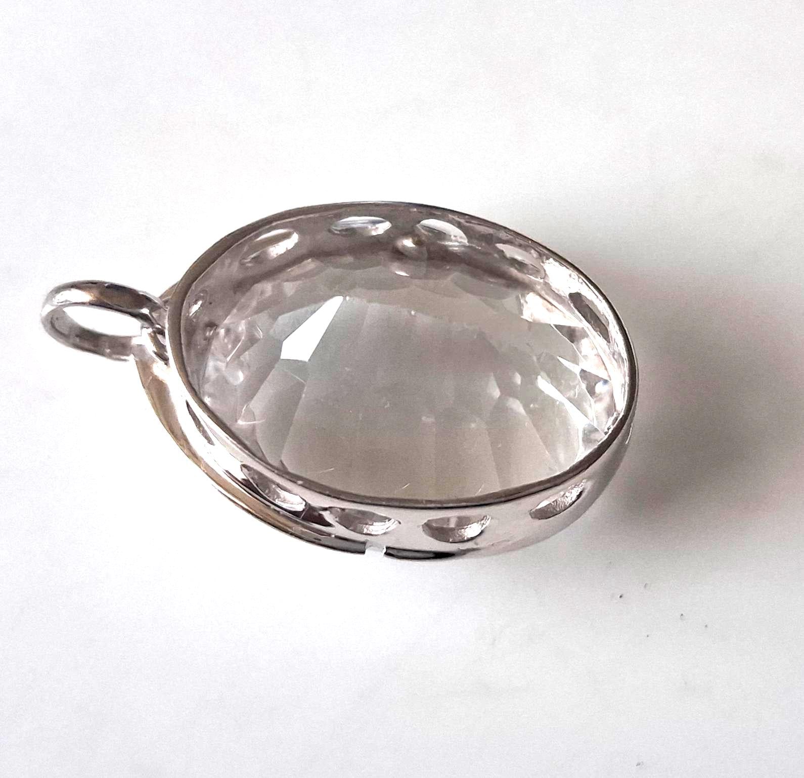 Bergkristall Anhänger 925 Silber – Concave Cut, facettierter Quarz Naturstein