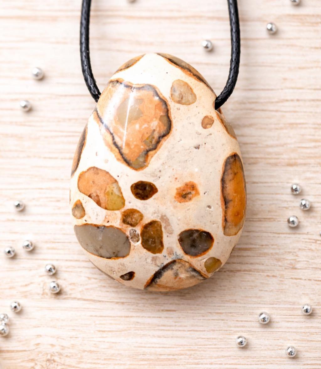 Onkolith Leopardit Anhänger – Jaspis Lochstein aus Peru | Naturstein Schmuck