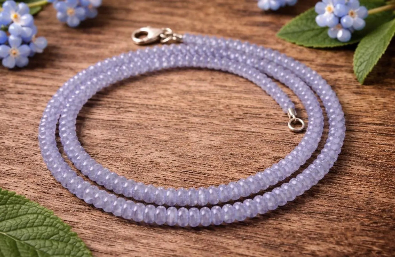 Tansanit Buttonkette – 925 Silber | Handgefertigt in Deutschland, 45 cm