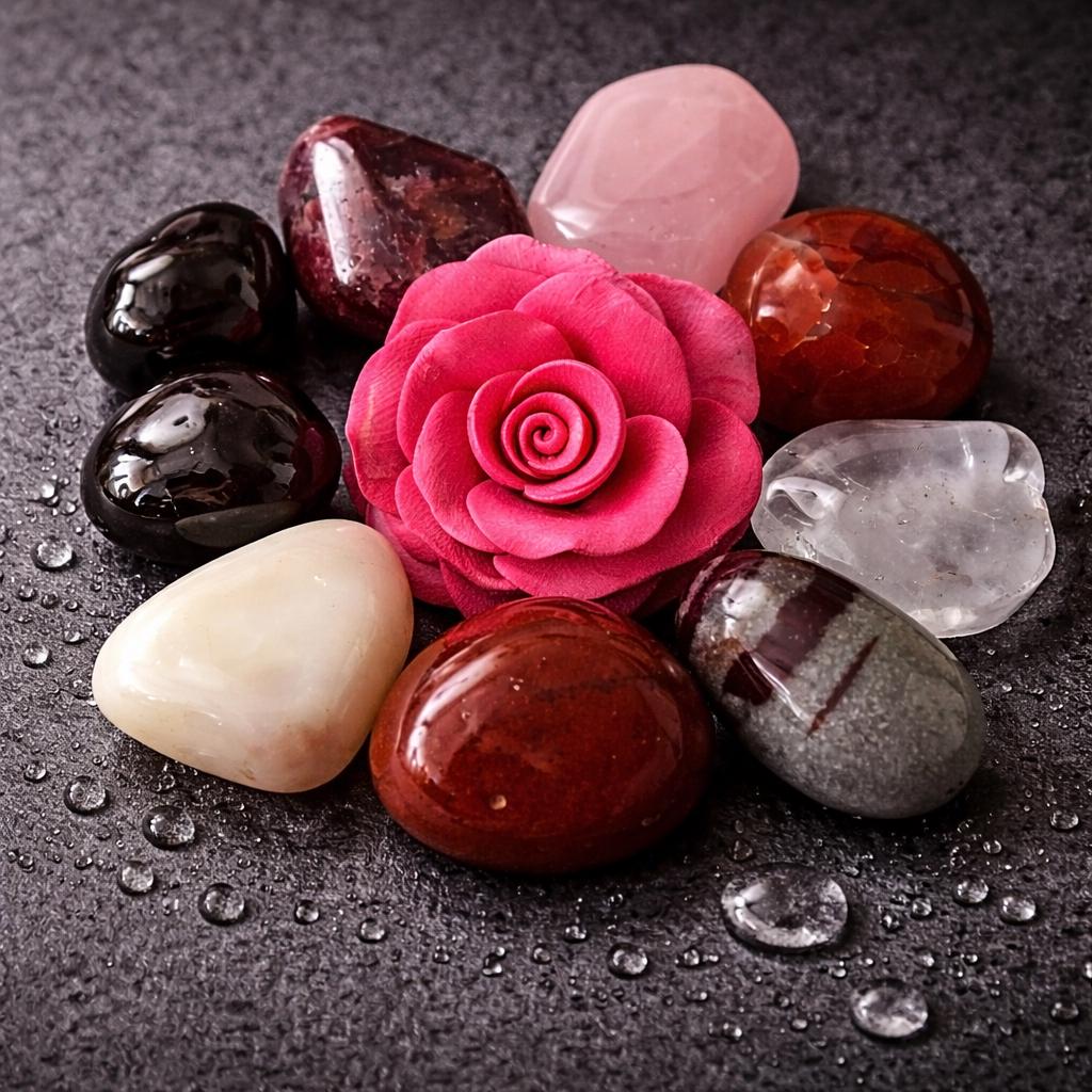 Liebessteine Set mit 9 Edelsteinen – Rosenquarz, Rubin, Granat & mehr | Elassteine