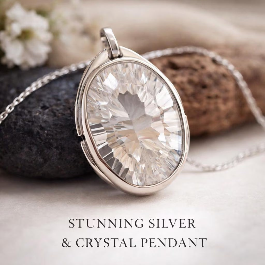 Bergkristall Anhänger 925 Silber – Concave Cut, facettierter Quarz Naturstein