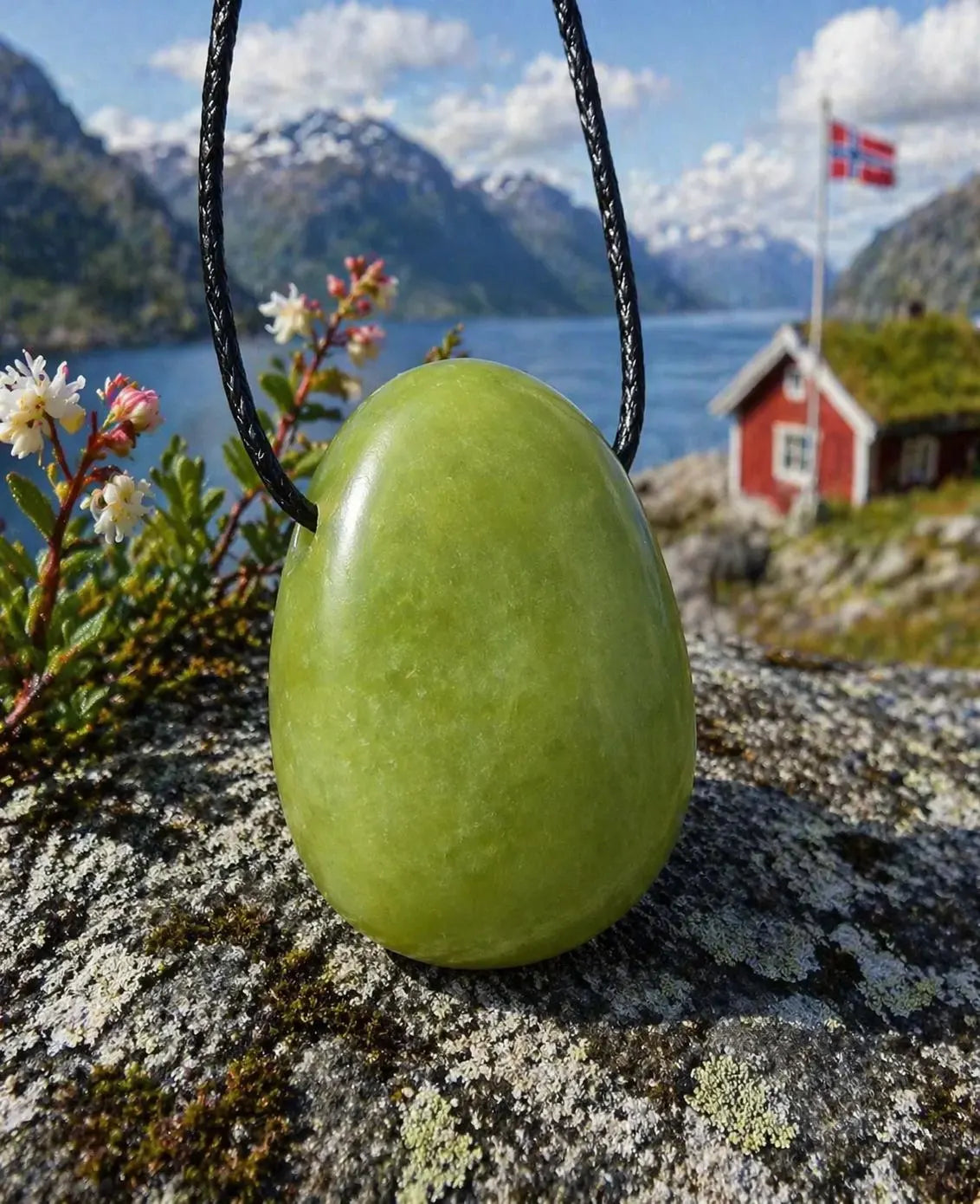 Lizardit Anhänger – Norwegische Jade Serpentin, 3×2 cm, Lochstein