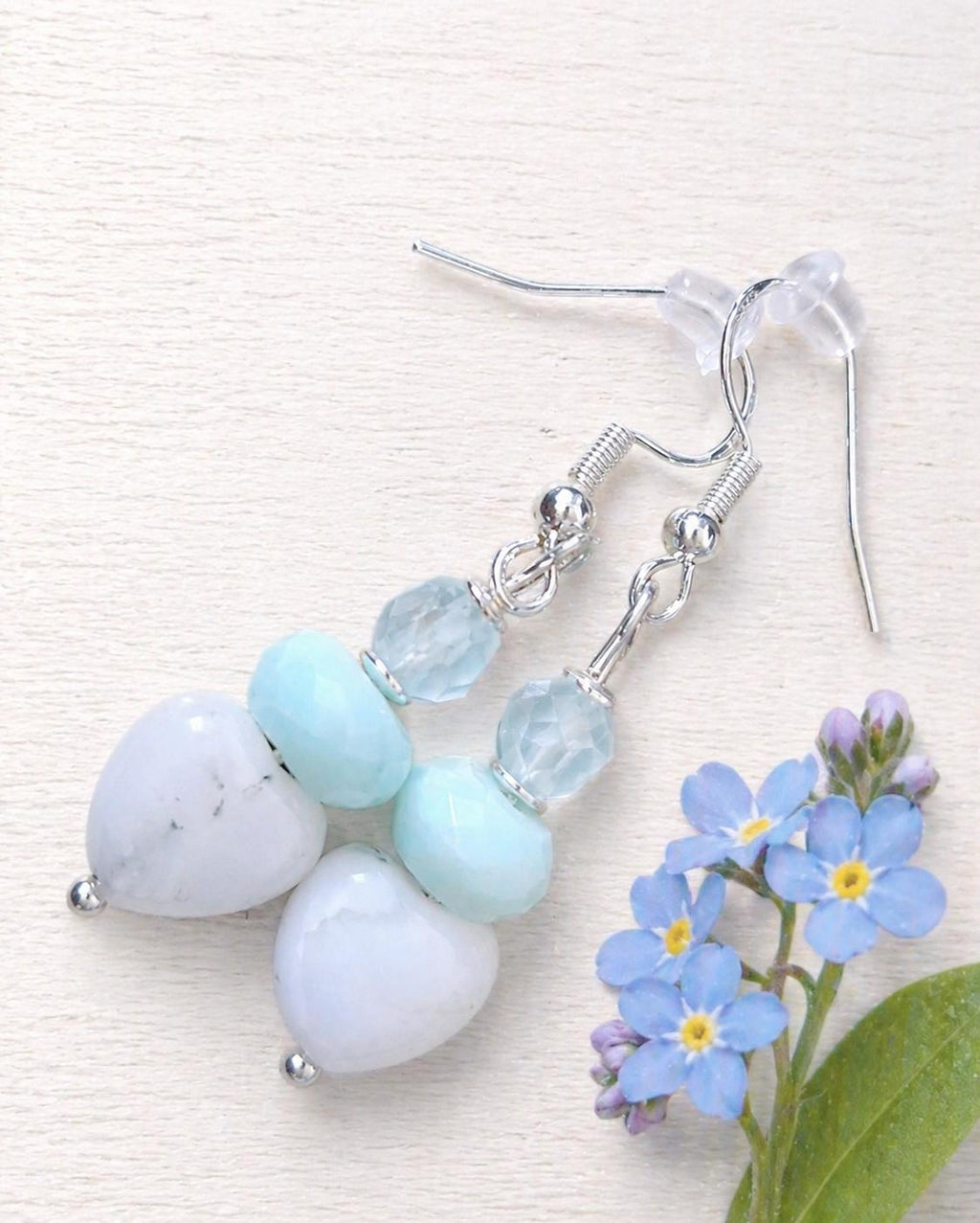 Opal & Aquamarin Ohrhänger | Edelstahl & 925 Silber | Unikat