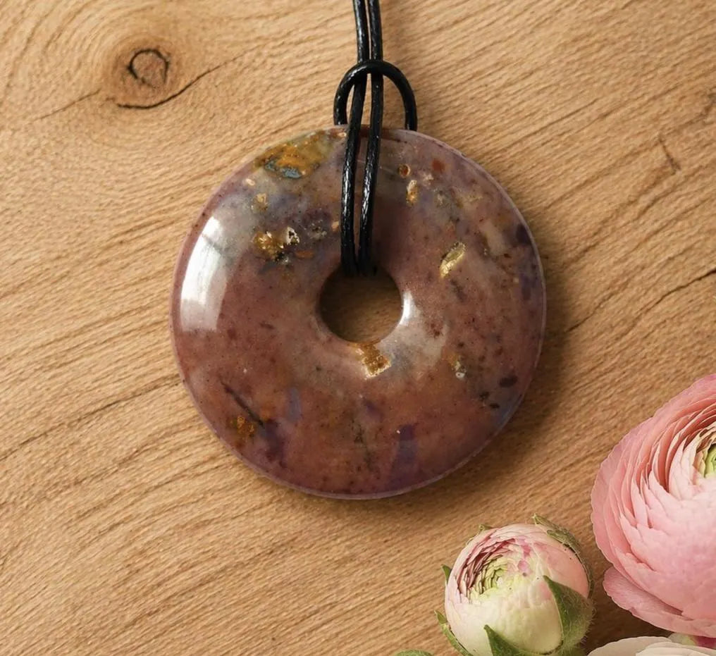 Andenopal Donut Anhänger – Edelsteinscheibe aus Peru | Ø40 mm