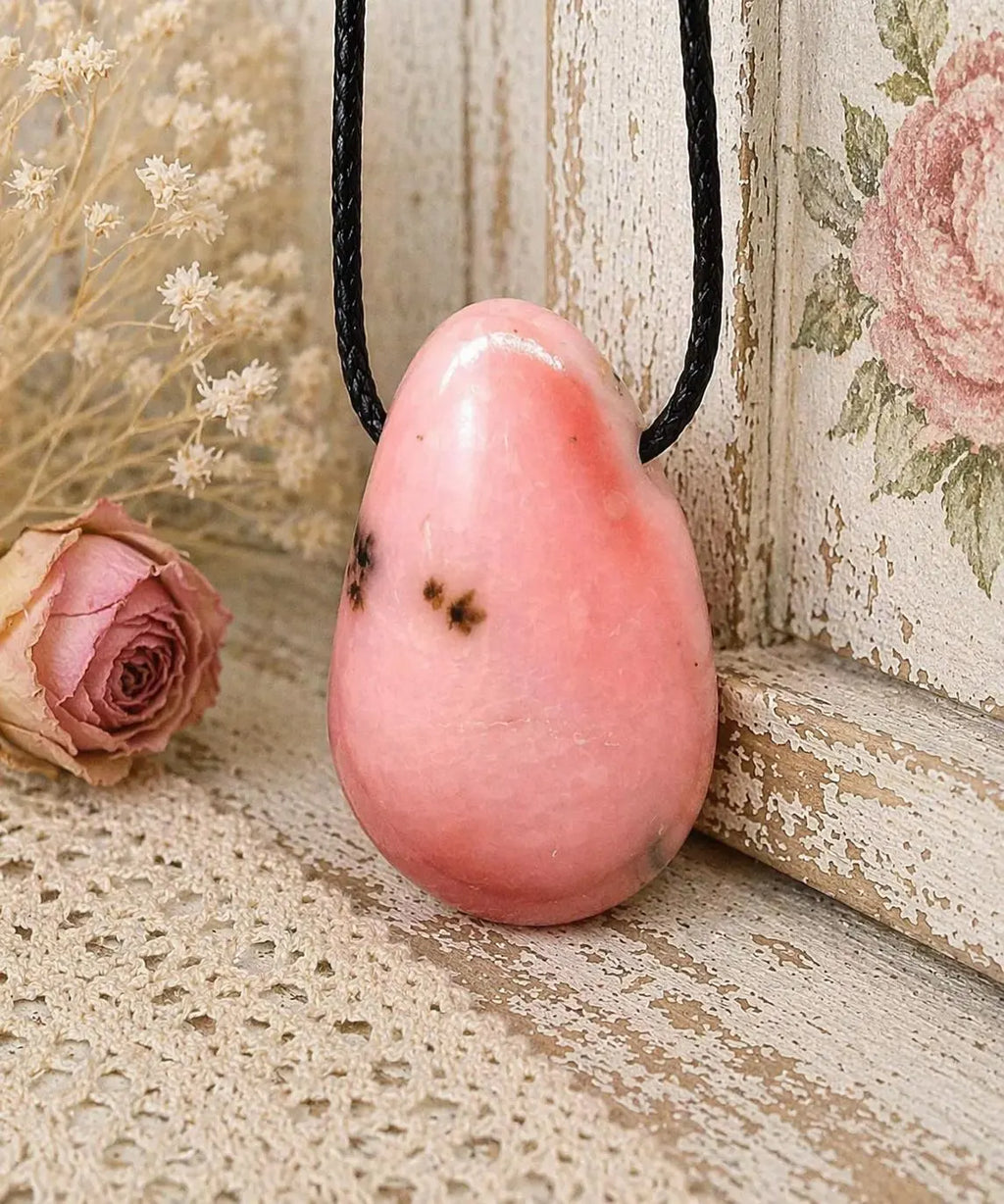 Andenopal Anhänger Rosa – Pink Opal aus Peru, Herzstein, ca. 3 × 2 cm | Elassteine