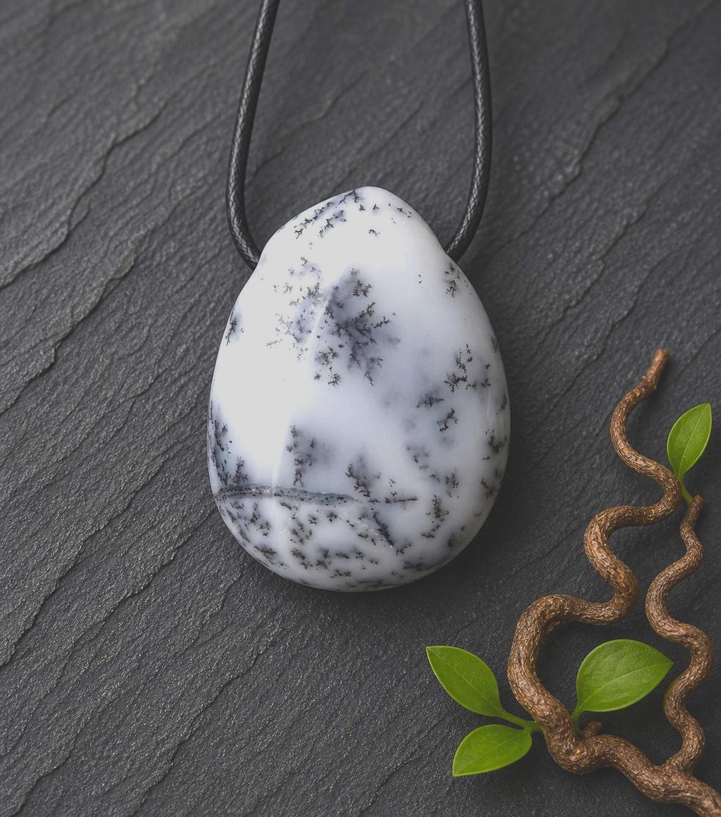 Dendritenopal Anhänger | Opalith Mückenstein | Lochstein | Australien | 3 × 2,2 cm