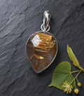 Rutilquarz Anhänger facettiert – 925 Silber | Goldene Rutilnadeln, 30 × 15 mm