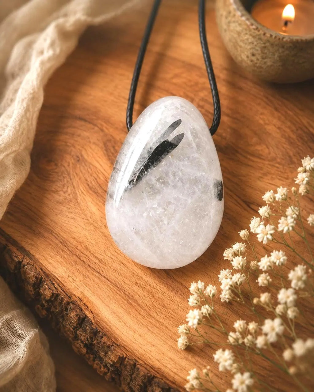 Turmalin-Quarz Anhänger – Schörl mit Quarz, Lochstein, 32 × 22 mm | Elassteine