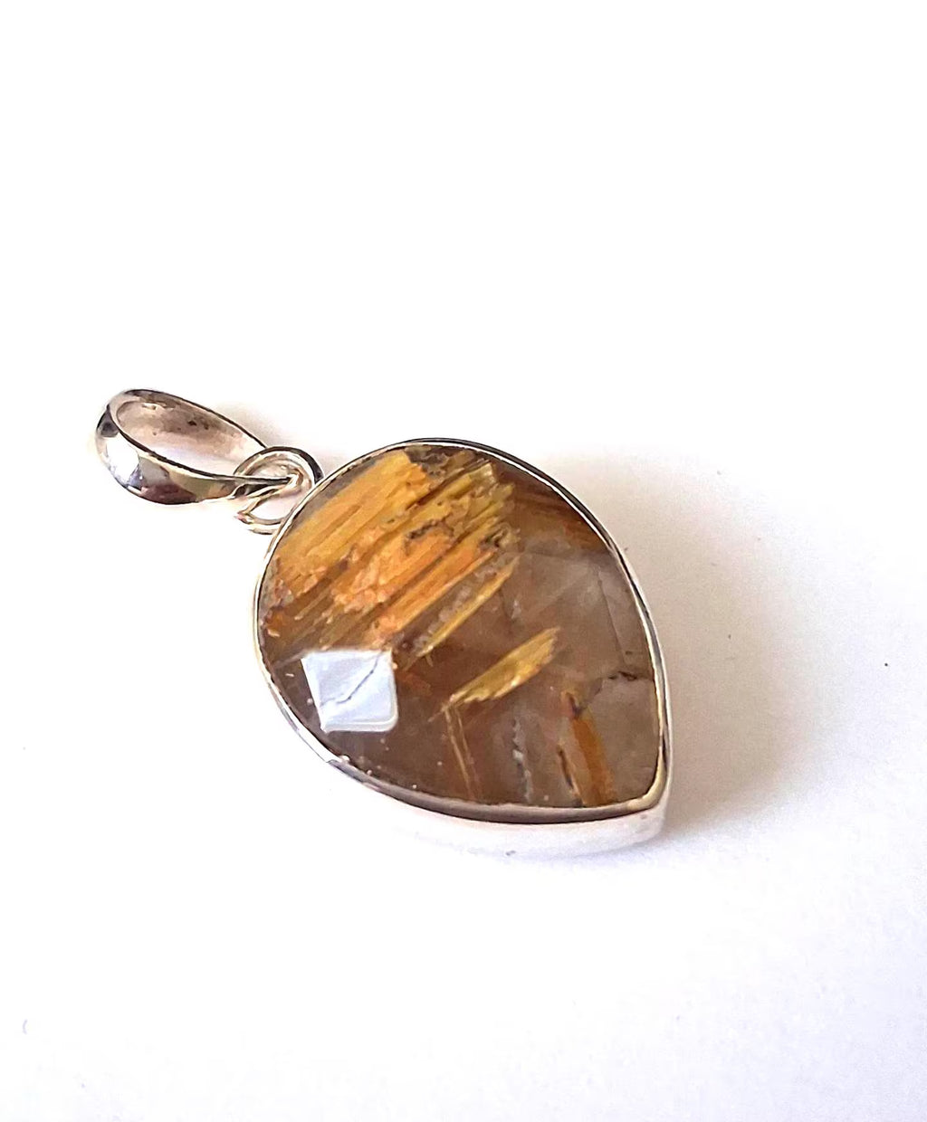 Rutilquarz Anhänger facettiert – 925 Silber | Goldene Rutilnadeln, 30 × 15 mm