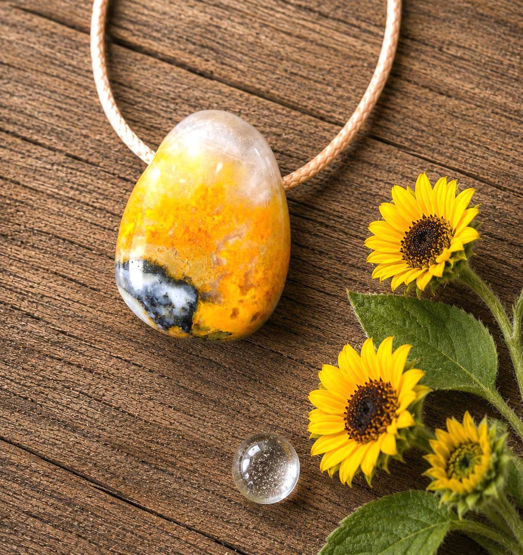 Bumble Bee Jaspis Anhänger – Mustard Jasper, Lochstein