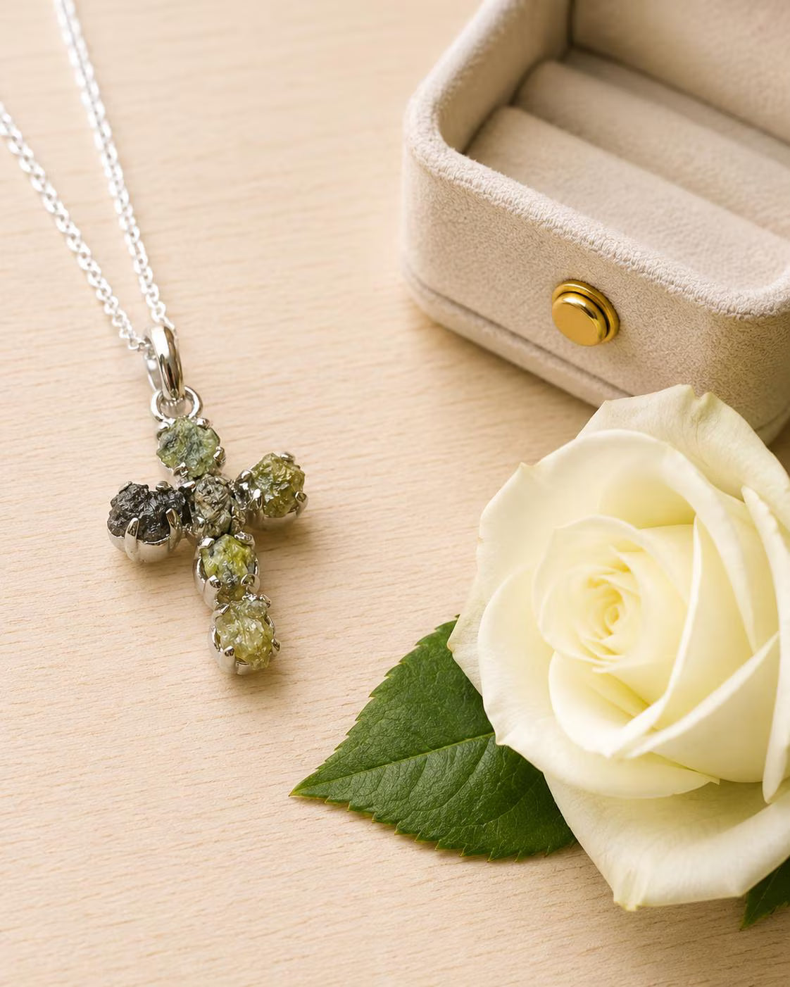 Diamant Kreuz Anhänger 925 Silber – 6 echte Rohdiamanten mit Edelstahlkette